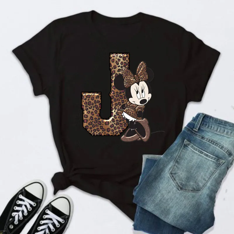 Женская комбинированная Футболка с принтом имени и букв коротким рукавом Минни