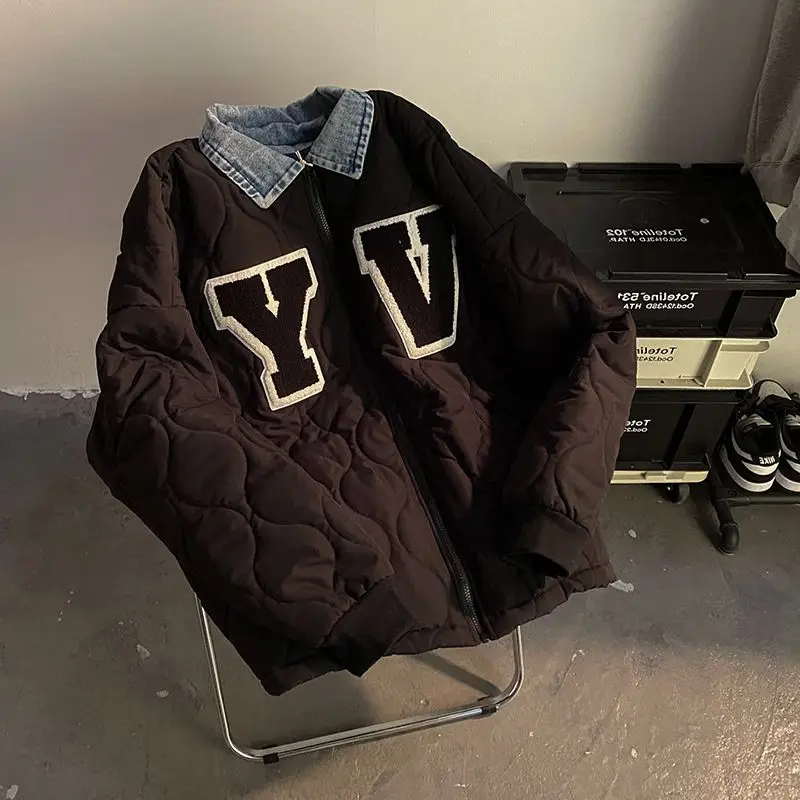 

Зимняя куртка, толстые теплые парки для женщин и мужчин, черное джинсовое пальто со сращением, двойные пальто, хлопковые куртки, Женская оде...