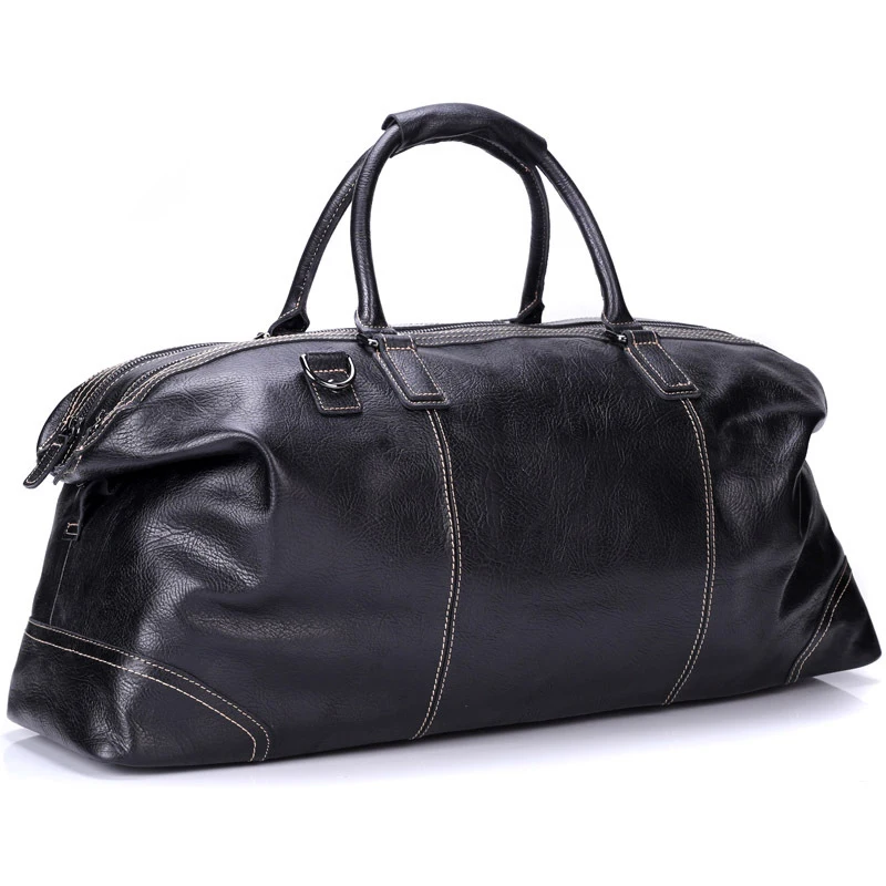 Black Mens Genuine Leather Travel Bags Fashion Brand Weekend Bag Hand Luggage Bag Large Capacity Male Duffle Bags Carry On