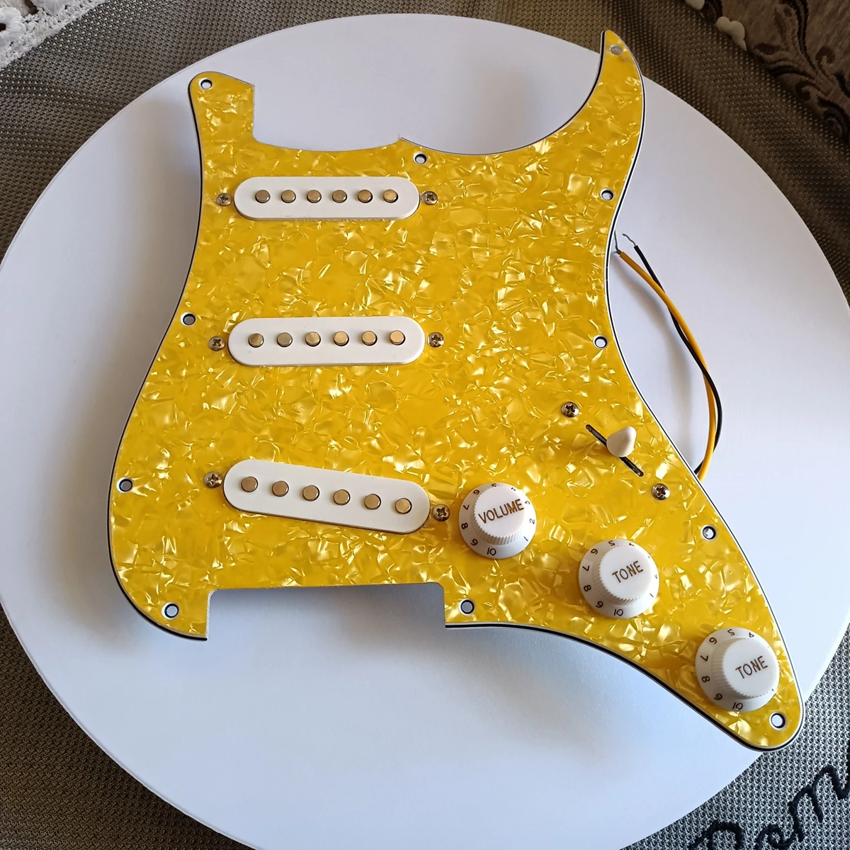 

Preпроводные SSS желтые накладки многофункциональный переключатель белая одинарная катушка Керамические пикапы сварочный жгут Запчасти для гитары