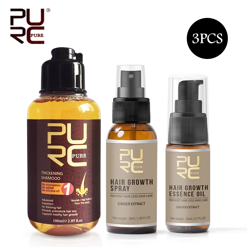 PURC Hair Growth Set Thickening Shampoo & Essential Oil & Regrowth Spray Prevent Hair Loss Treatment Men Women Hair Care