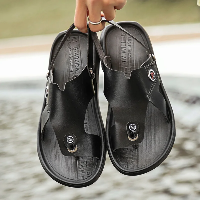 

Мужские летние кожаные сандалии и шлепанцы ручной работы, пляжная обувь для взрослых, Нескользящие, открытый носок, кожаные босоножки