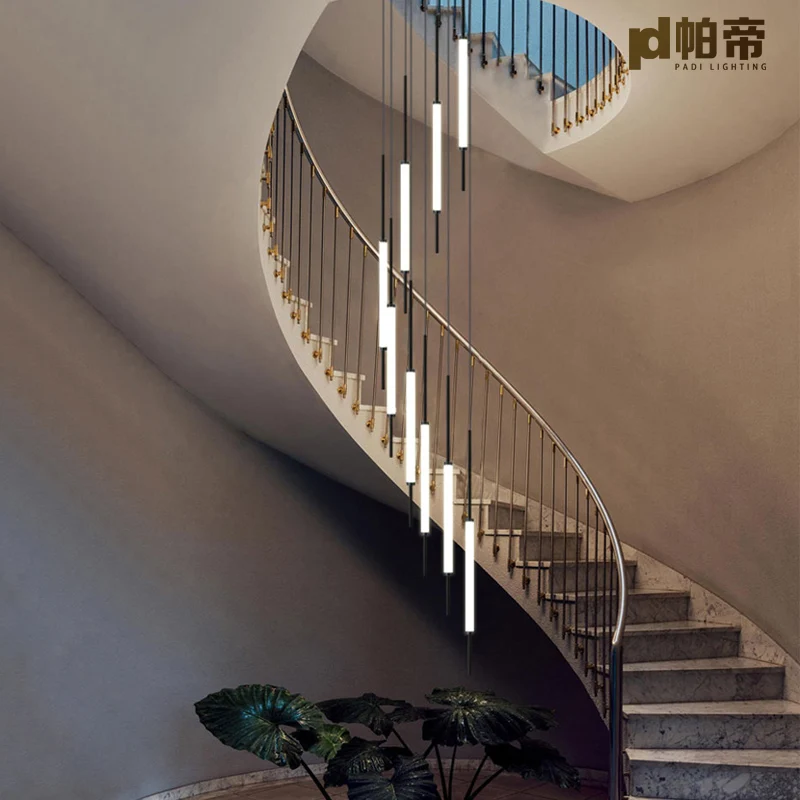 PD Led chandelier golden black long line hanging long branch chandelier compound attic living room staircase mall Chandelier