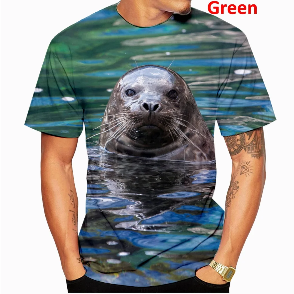 

New Fashion Men Women Sea Lions Printed Short Sleeve T-shirt Loose Top Shirt