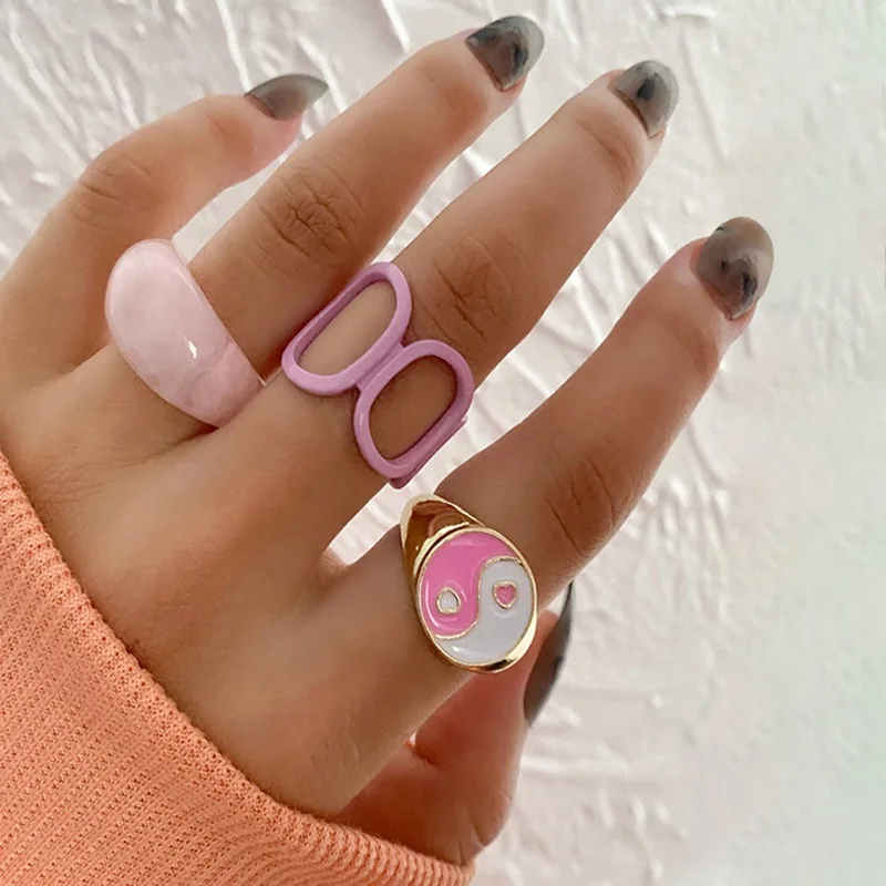

Bohemian Geometric Heart Rings for Women Men Rainbow Color Painting Metal Couple Rings Gifts Wholesale Jewelry
