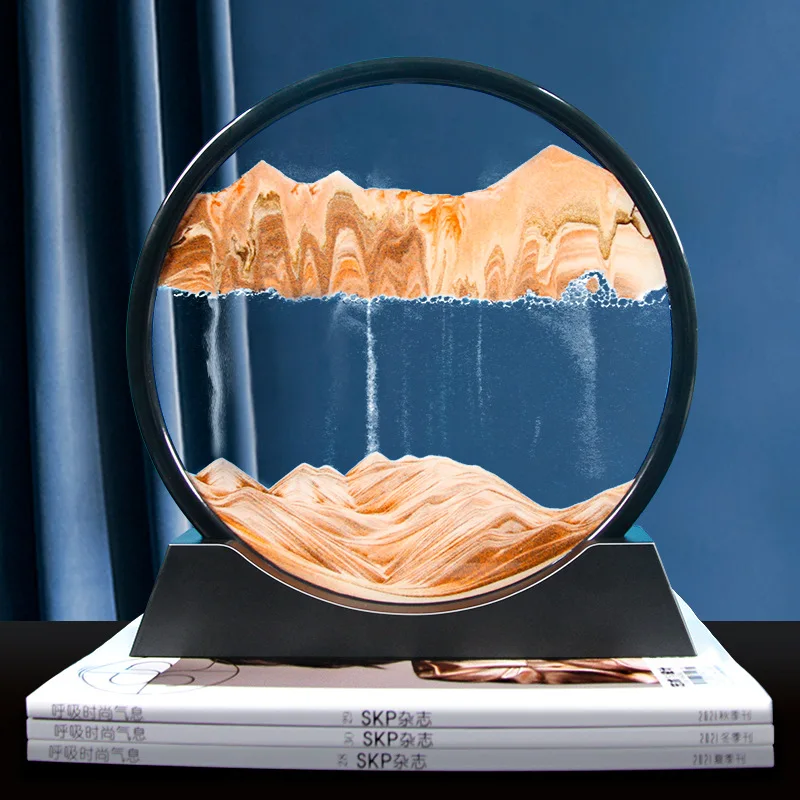 

3D Moving Sand Art Round Liquid Hourglass Flowing Sand Painting Sandscape Motion Display Quicksand Painting Home Decor Gifts