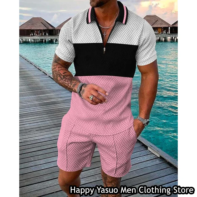 Luxury Summer Set Of Polo Shirt For Men 2 Pieces Vintage Tiger Tracksuit Casual Outfit High-End Short Sleeve Zipper Clothing