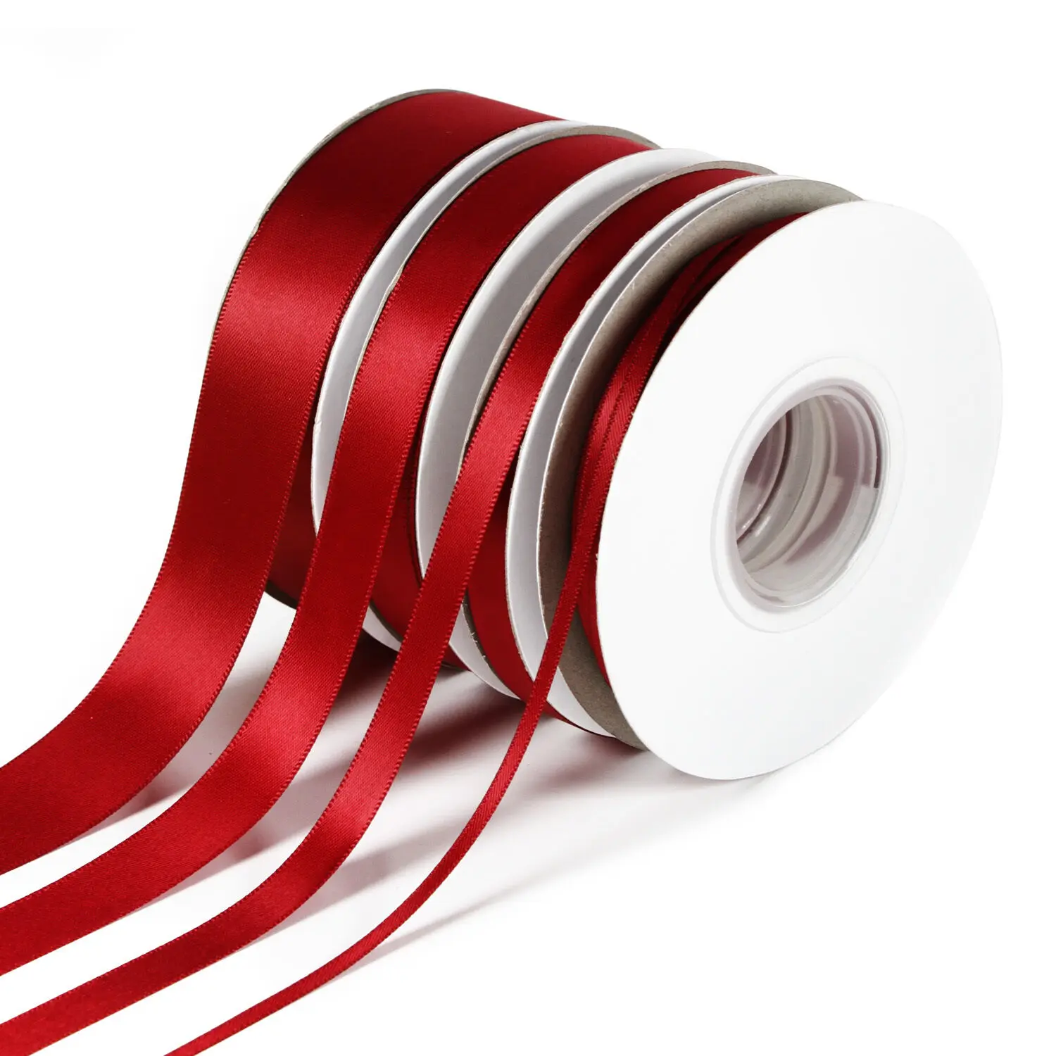 Двойная атласная лента алого цвета для упаковки подарков украшение