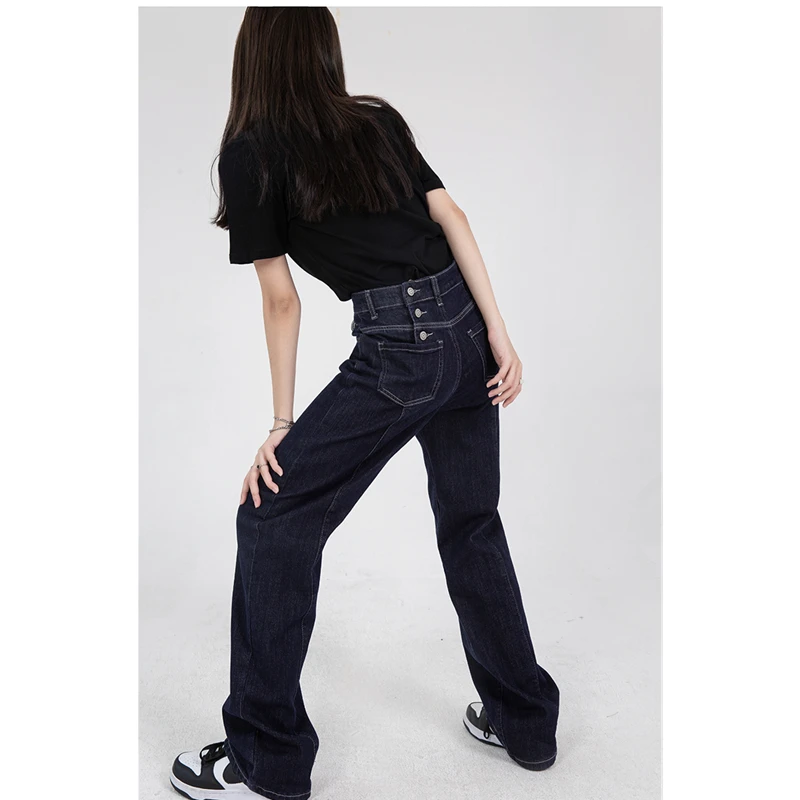 

Summer Women's Jeans High Waist Black Fashion Street Hip Hop Design Straight Pants Baggy Vintage Ladies Wide Leg Denim Trous