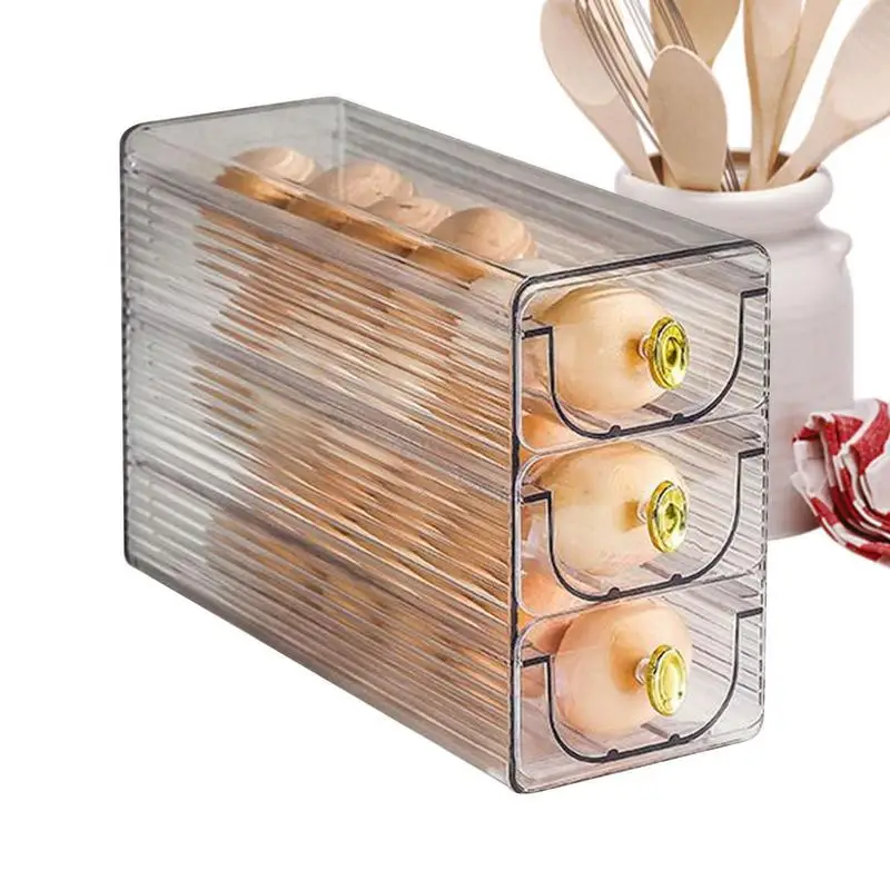 

Refrigerator Egg Storage Organizer Stackable Egg Holder Three-layer Drawer Type Egg Tray Container Countertop Kitchen Organizers
