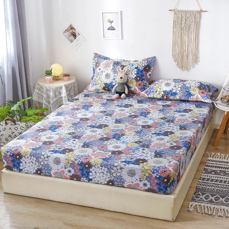 

3PC Printed Bedsheet Mattress Set With Four Corners And Elastic Band Sheets Hot Sale With 2PCS Pillowcases BJX