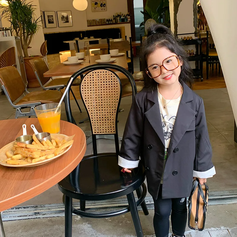 

Повседневный свободный черный костюм для девочек Мила Чоу 2022, Модное детское пальто с отложным воротником, куртка, топ, Детская Хлопковая од...