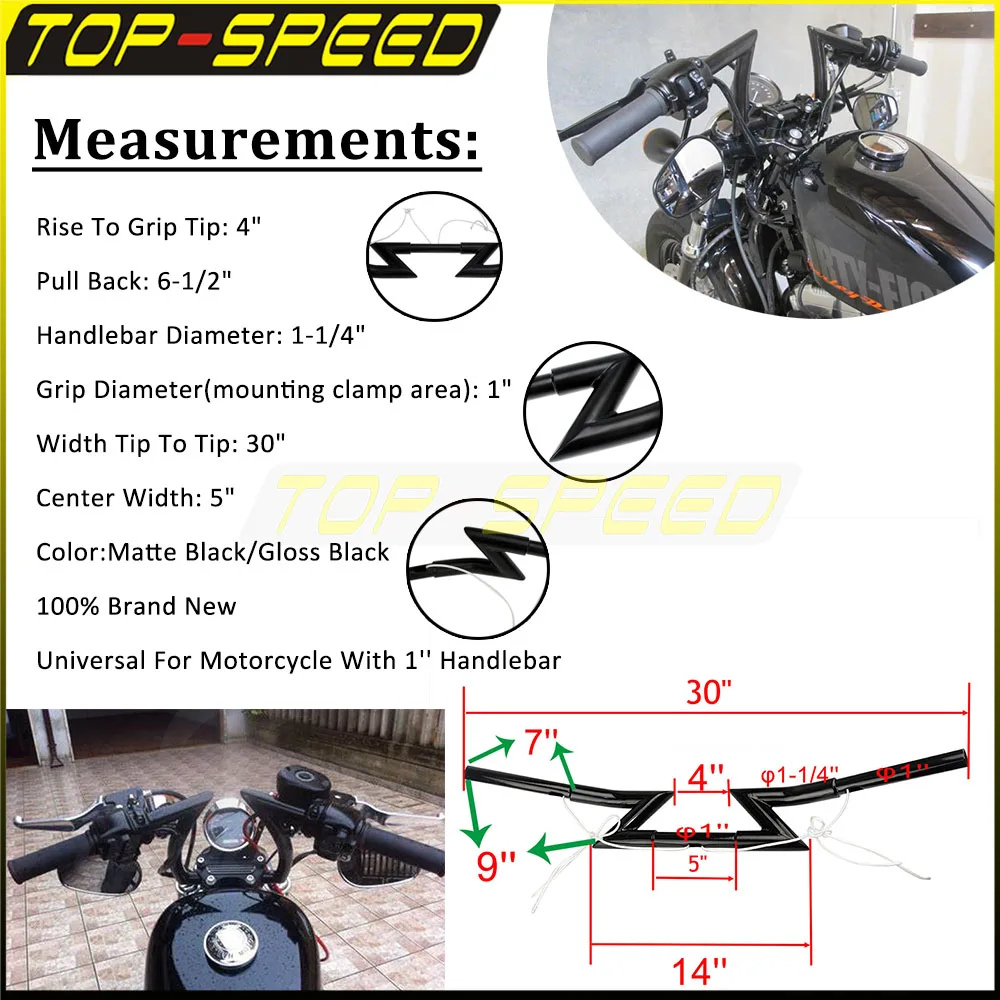 Руль Z-Bar для мотоцикла Honda VT400 VT750 VT1100 VTX1300 VTX1800 CB XS R100 R12 NC700X NC750X 25 мм