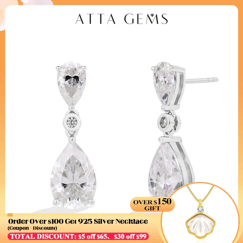 ATTAGEMS серьги-капли с муассанитом грушевидной огранки 5 03 карата для женщин высокое
