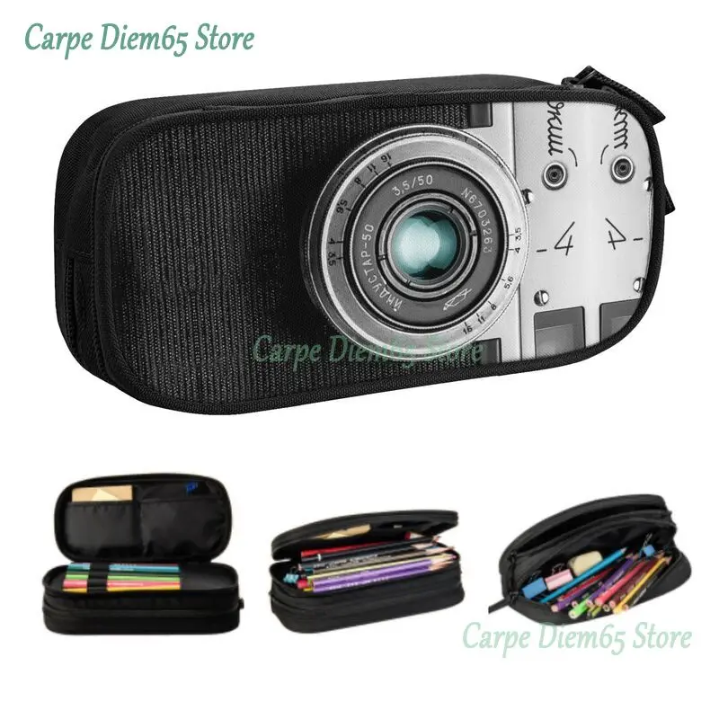 

Cute Camera With Blue Lens Pencil Cases for Boys Gilrs Photographer Photography Lover Large Capacity Pen Bag Box School Supplies