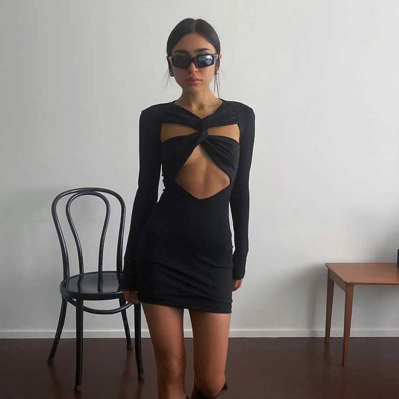 

Weird Girl Abstinence Series Sexy Hot Girl Cross Hollow Dress European and AmericaninsWaist Slimming Sheath Skirt for Women