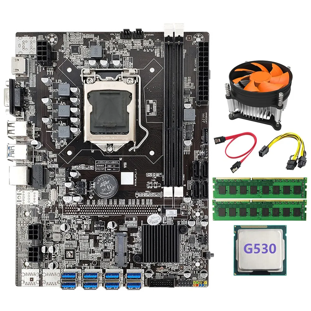 

B75 BTC Mining Motherboard+G530 CPU+SATA Cable+2XDDR3 4GB 1333Mhz RAM LGA1155 8XPCIE to USB B75 USB BTC Motherboard