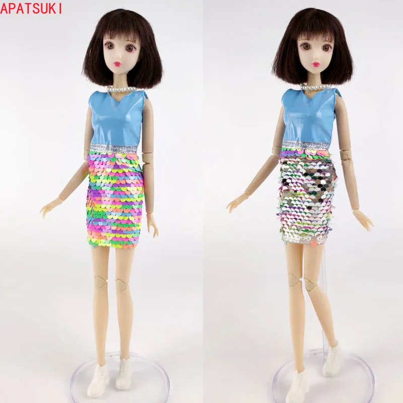 

Синее Радужное уникальное платье ручной работы с блестками для куклы Барби одежда наряды вечернее платье для шарнирных кукол 1/6 аксессуары ...