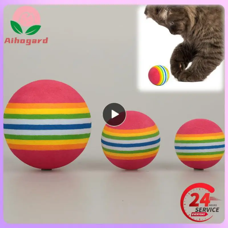 

1~30PCS Children's Colorful Toy Ball Cartoon Kitten Pet Rainbow Ball Interactive Cat＆Dog Play Chewing Ball Toy For Family Pets