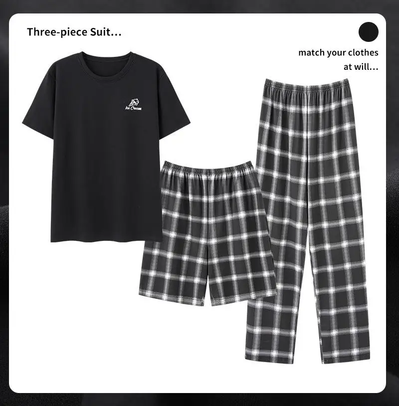 Flame Of Dream Modal Pajamas Men's Three Piece Set Summer Short Sleeve Shorts Thin Youth Plus Size Pants Home Suit 221409