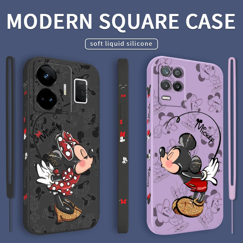 

Mickey Love Minnie Disney Liquid Left Rope Phone Case For OPPO Realme GT2 Explorer Master Neo5 C21Y 10 9 8 4G 5G Pro Soft Cover