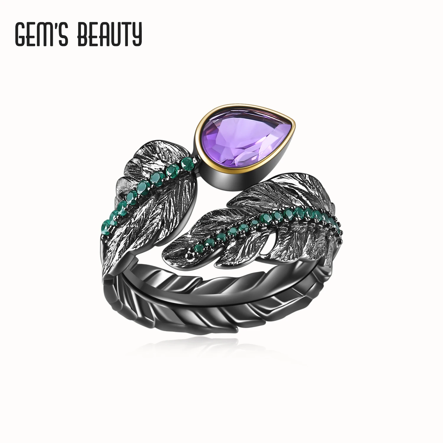 Женские кольца ручной работы из серебра 925 пробы с перьями и натуральным