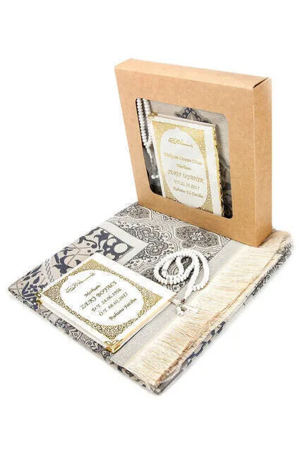

IQRAH Name Printed Hardcover Yasin Book-Seccadeli-Tesbihli-Boxed-Gray-Mevlit Gift Set