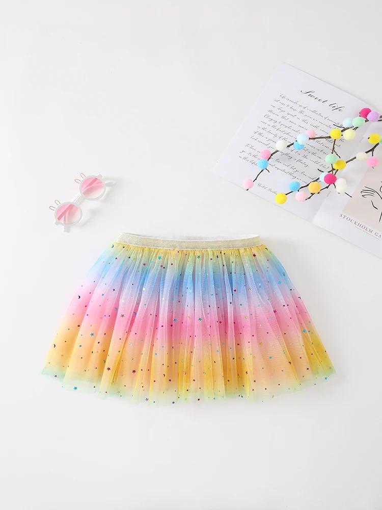 Повседневная полиэстеровая юбка Fatsia Jubka для девочек с радужным лунным и звездным