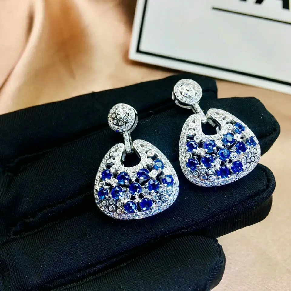 

MeiBaPJ Luxury Sri Lanka Sapphire Gemstone Drop Earrings Real 925 Silver Fashion Earrings Fine Charm Wedding Jewelry for Women
