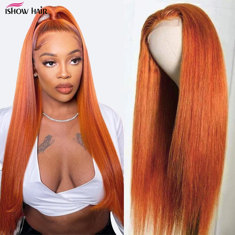 Ishow Ginger Lace Front Wig Human Hair For Women Orange Ginger Straight Human Hair Wigs 13x4lace Front Human Hair Wigs On Sale