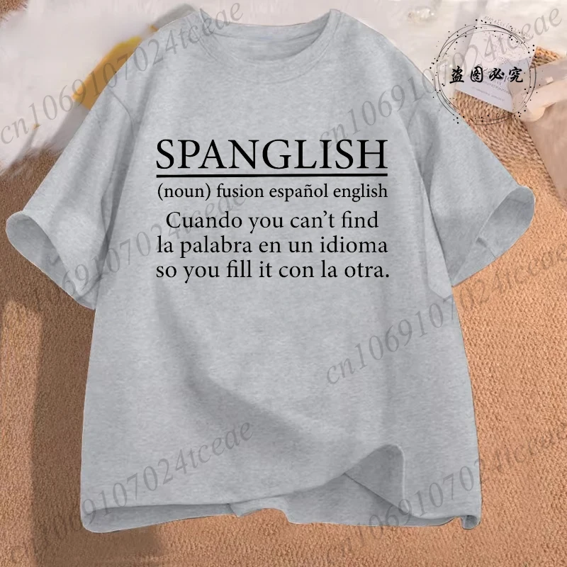 Фото Y2k Spanglish Definition Print Мужчины Женщины Летняя футболка с круглым вырезом Забавные топы Y2K Футболки женские Мужские футболки 90-х Модная повседневная одежда №5