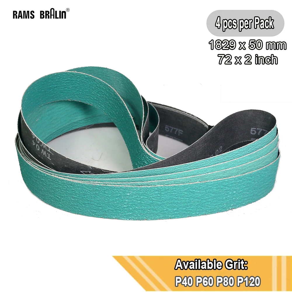 

4шт 72х2 дюйма. 577F Циркониевые абразивные шлифовальные ленты 1829x50 мм P40 P60 P80 P120