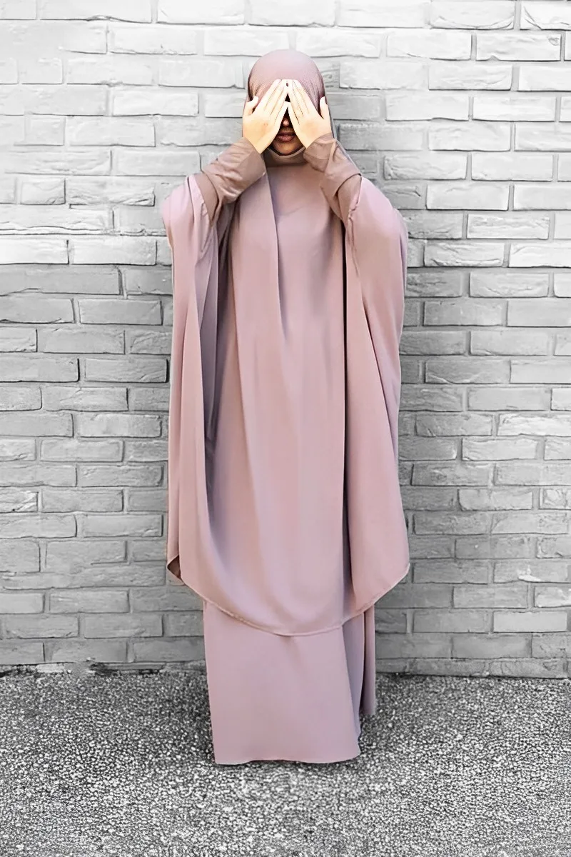 Eid Prayer Garment Jilbab Abayas for Women 2 Piece Set Hooded Sexy Muslim Maxi Dresses Turkish Islamic Robe Pour Femme Musulmane