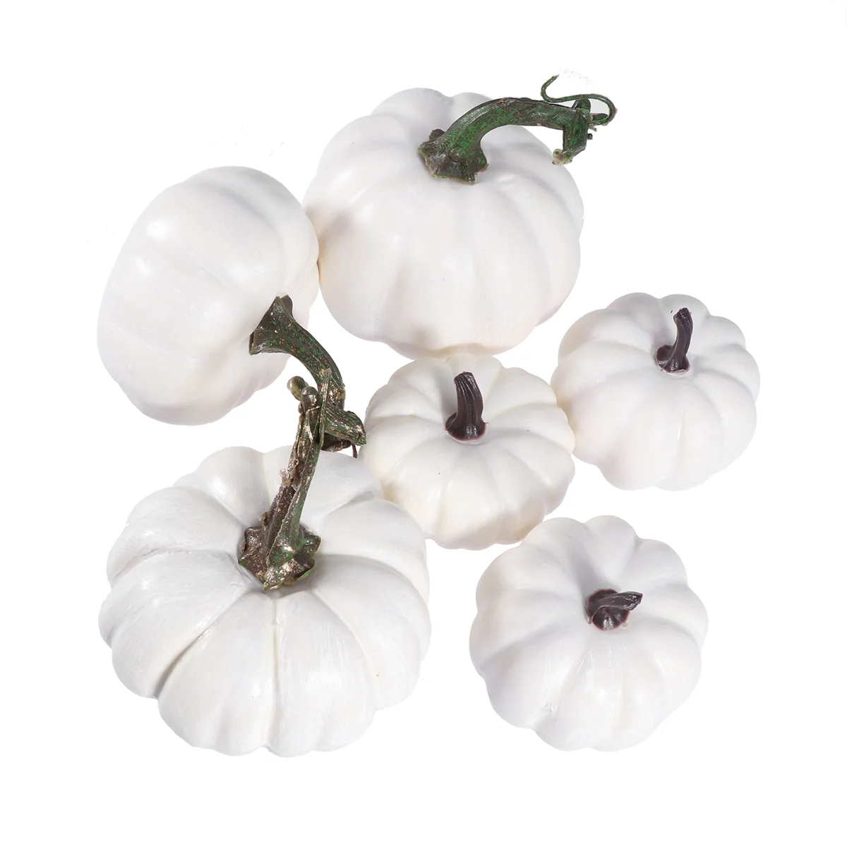 

6pcs Fall DIY Pumpkins Harvest Artificial Pumpkins White Pumpkin Decoration Set for Thanksgiving Home Table
