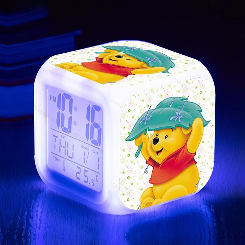 

Disney Winnie The Pooh Children Cartoon LED Digital Alarm Clock Anime Figures Night Light Clock Toys for Children Birthday Gifts