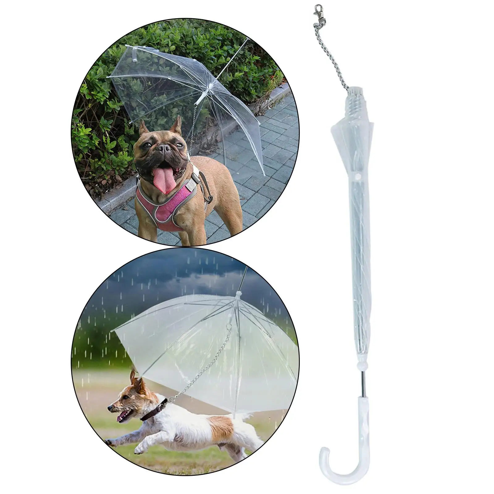 Pet Dog Transparent Umbrella - Clear Folding Adjustable Umbrella Keeps Your Comfortable in Rain with Leash