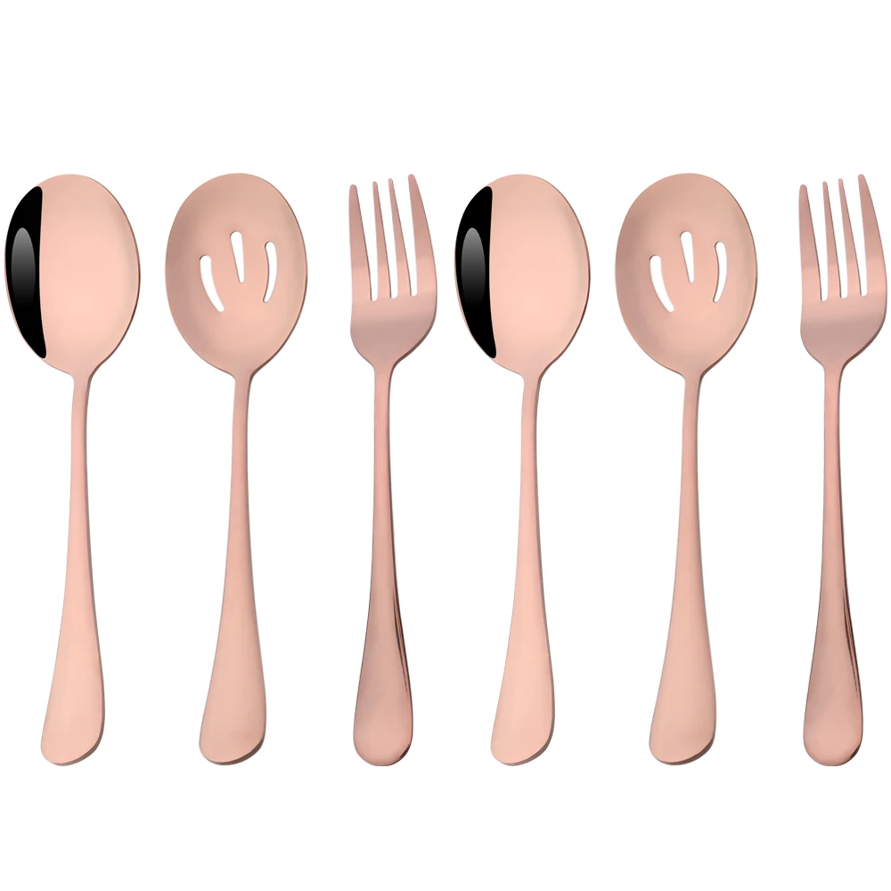 Service Spoon Fork Rose Cutlery Set 3/6Pcs Utensils Buffet C