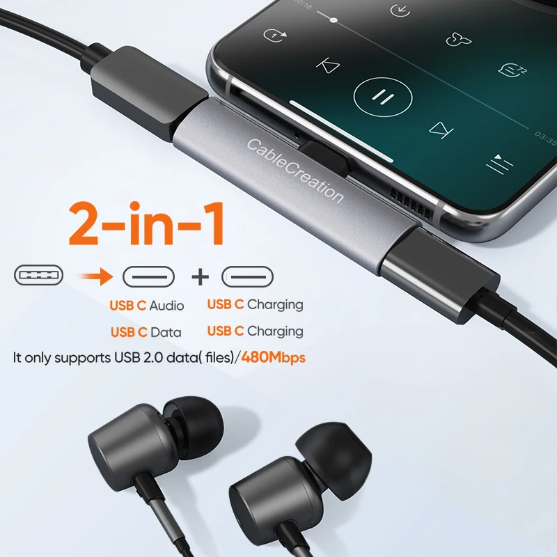 Разветвитель CableCreation USB C 2 в 1 адаптер для наушников с двумя разъемами типа аудио и