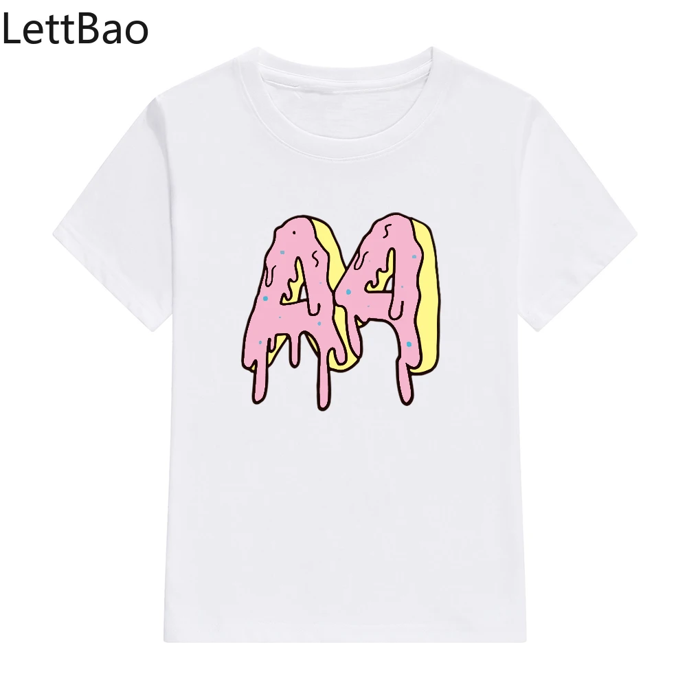 

T Shirts A4 Donuts Children's 100% Cotton Short Sleeve T-Shirt Tops Fashion Printing Family Clothing Set Boy's White Tees