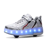 cool childrens double wheel with led lights glowing charging pulley shoes for kids boys girls casual roller skate sneakers