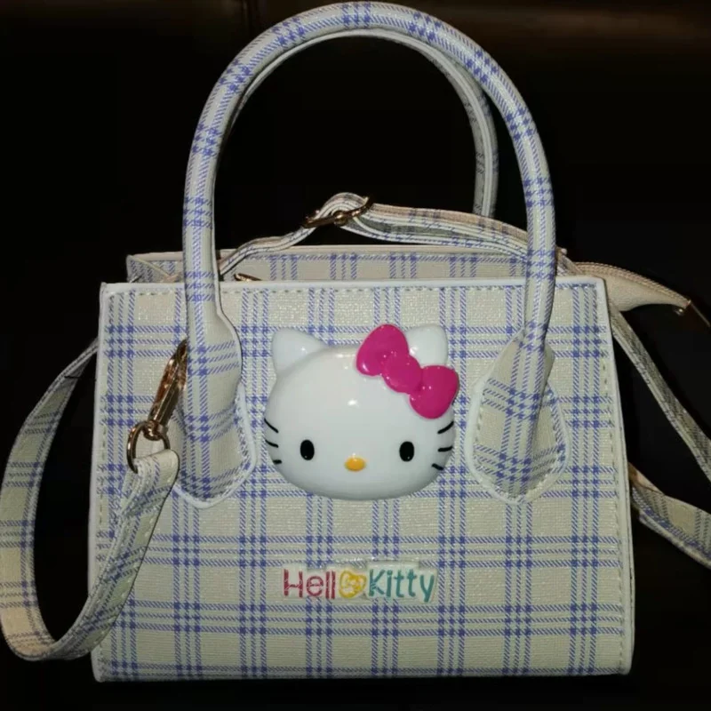 Hello Kitty Fashion Handbags For Women Y2K Plaid Mini Messenger Bags Girl New Sanrio Cute Cartoon Harajuku Style Shoulder Bag