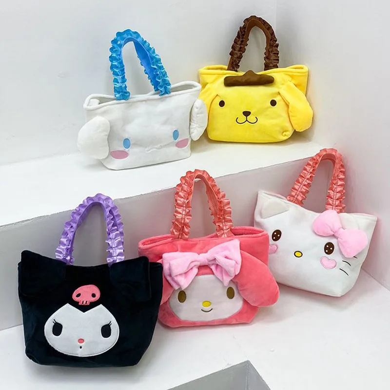 

Cartoon Plushie Cinnamoroll Hello Kitty Bag Kuromi My Melody Pom purin Kawaii Soft Stuffed Outdoor Bag Children Birthday Gifts