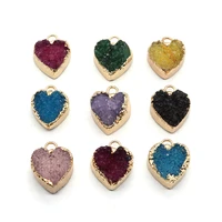 2pcspack heart shaped natural semi precious stone crystal pendants copper edge 7colors 13x16mm diy making necklace bracelets