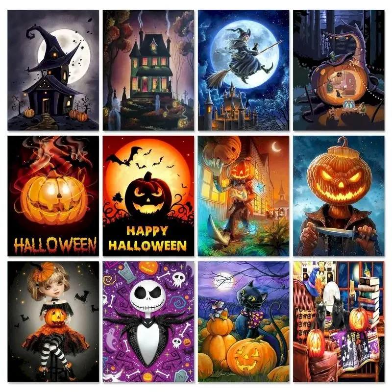 

Frame Painting By Numbers Canvas Painting Wall Art Halloween Paint By Number Landscape Kits Home Decor