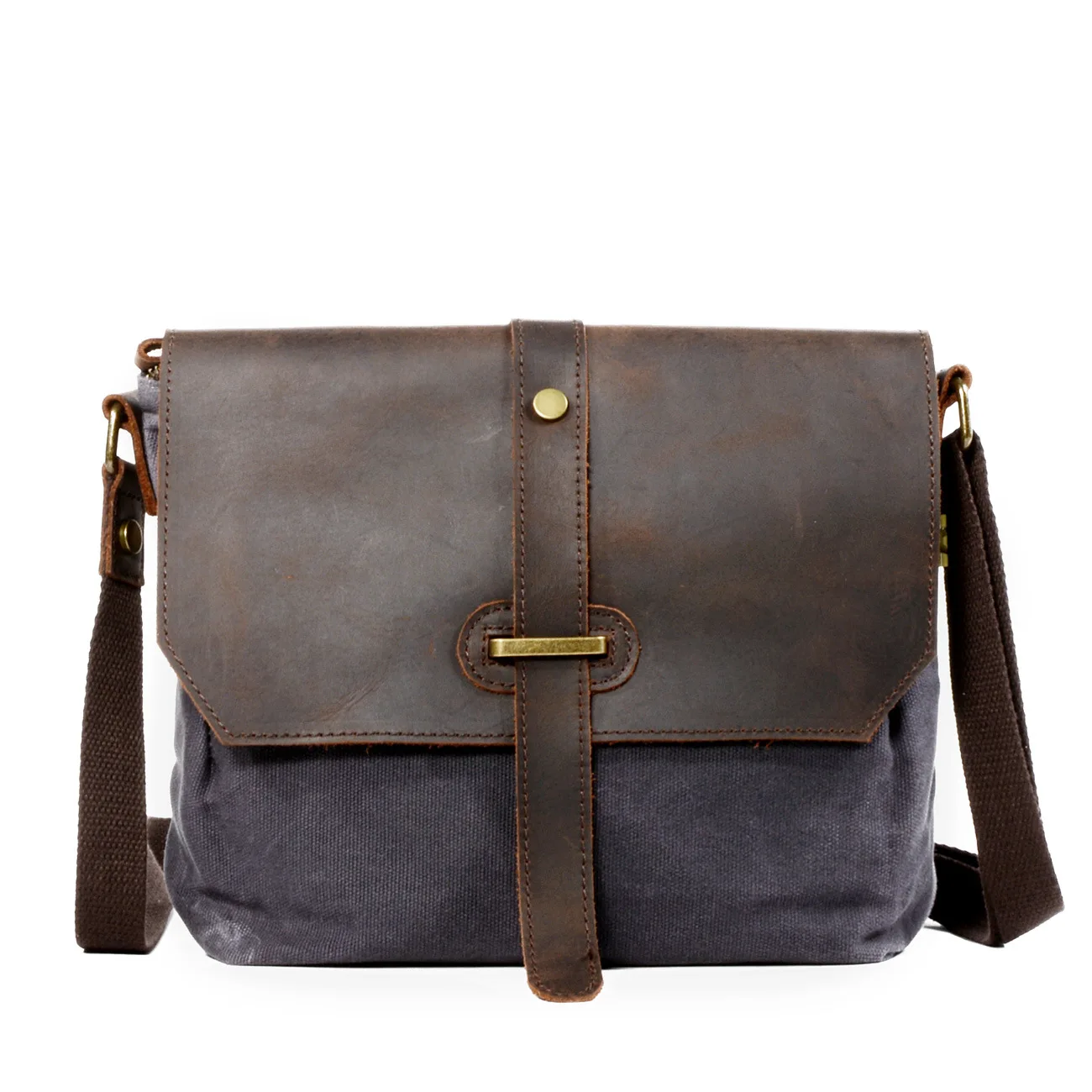 

Men's Wax Canvas Shoulder Bag with Cowhide Outdoor Leisure Sports Waterproof Messenger Bag for Men and Women Travel Bag