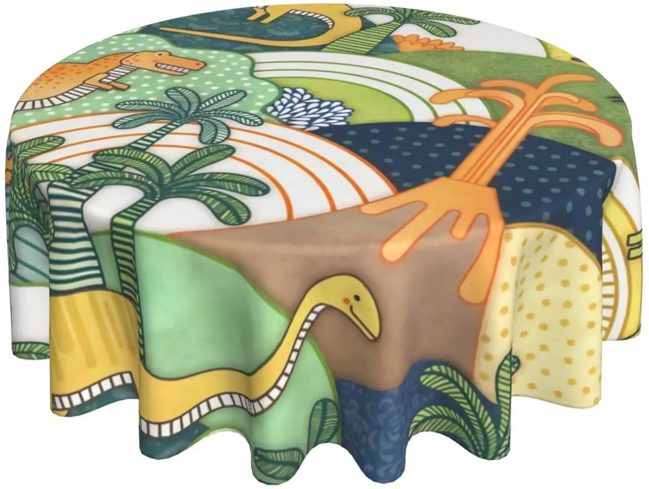 

Happy Dinosaurs Autumn Colors Dinosaur Adventure Round Tablecloth Resistant Cloth for Dining Table Indoor Outdoor Party BBQ
