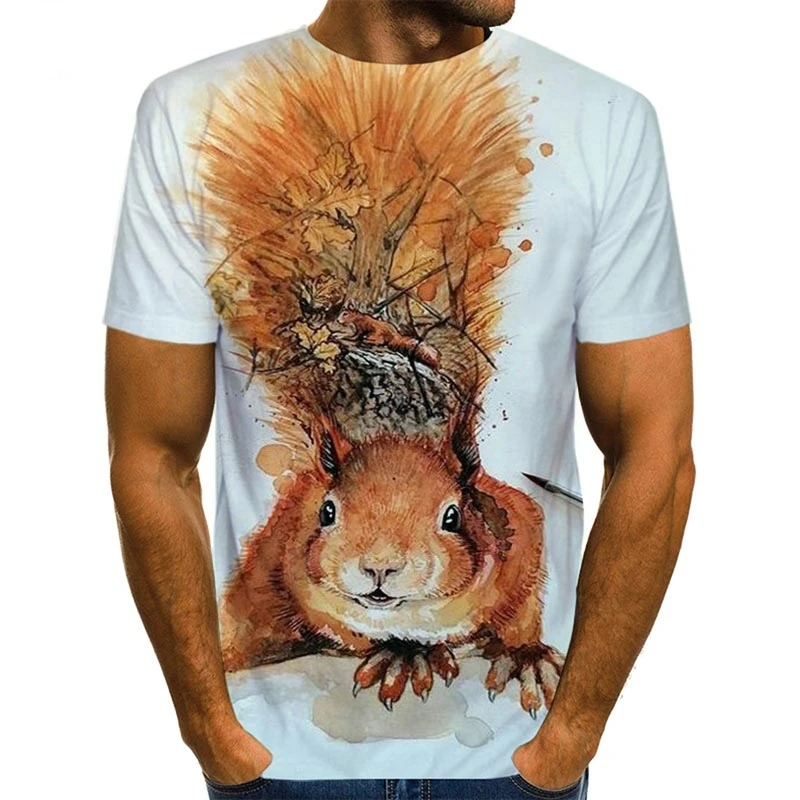 

Funny Pet T-shirt For Men White Squirrel Tees 3d Printed Shirt Animal Pattern T-shirts Oversized Short Sleeve Cute Mens Clothing