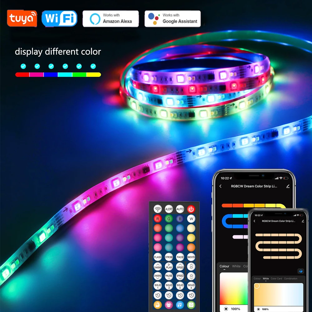 

5M 10M 5050 RGBIC+W+WW LED Strip Lights Tuya Wifi LED Controller DC12V RGBCCT LED Tape Music Sync Home Decor For Alexa Google