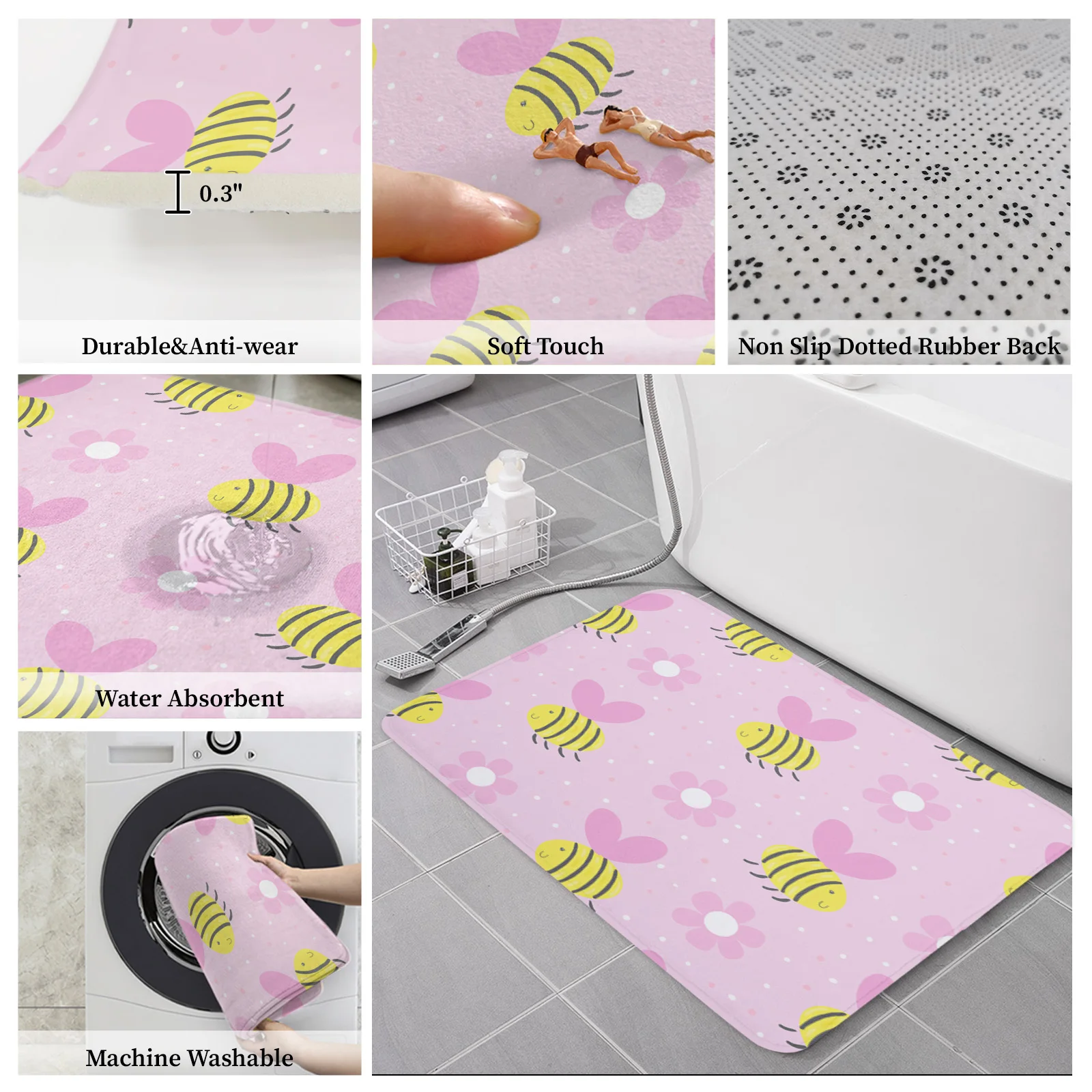 Мультяшный милый розовый Детский напольный коврик с Пчелой для кухни декор