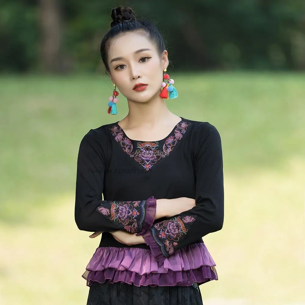

2023 женский Ципао Топ tang костюм cheongsam блузка традиционная китайская винтажная блузка национальная Цветочная вышивка ретро ханьфу рубашки